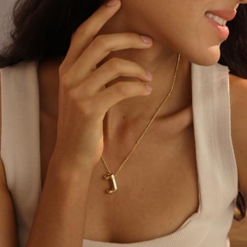 Dainty Bubble Letter Initial Necklace for Women