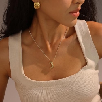 Dainty Bubble Letter Initial Necklace for Women
