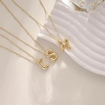 Dainty Bubble Letter Initial Necklace for Women