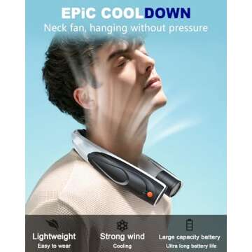 AI Neck Fan, 6 Speeds Powerful Portable Fan, 6000mAh Long-Lasting Battery Faster Cooling, USB-C Rechargeable, Ultra-Quiet, Hands-Free, 360° Airflow, Personal Fan for Women Men Office Travel Outdoor