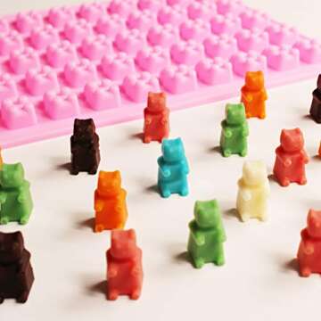 Alimat PluS Silicone Gummy Molds Candy Molds with 2 Droppers, Chocolate Molds Including Mini Dinosaur, Cat Claw, Hearts, Flowers, Bear Shape Gummie Molds, Pack of 5 for 210 Gummies