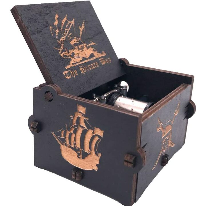 Carved Wooden Pirates of the Caribbean Music Box