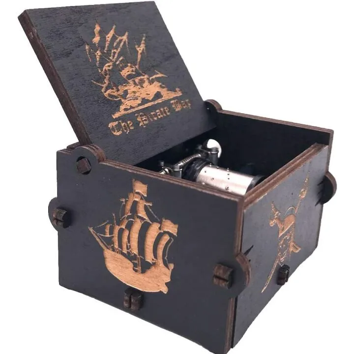 Carved Wooden Pirates of the Caribbean Music Box