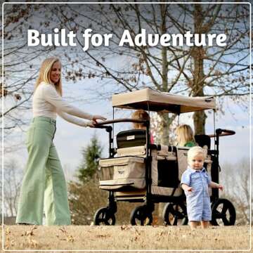 Keenz XC 2.0 - Luxury Comfort Stroller Wagon | Foldable 2 Passenger Double Seater with Adjustable Canopy | Mocha