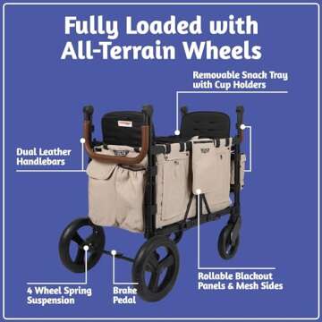 Keenz XC 2.0 - Luxury Comfort Stroller Wagon | Foldable 2 Passenger Double Seater with Adjustable Canopy | Mocha