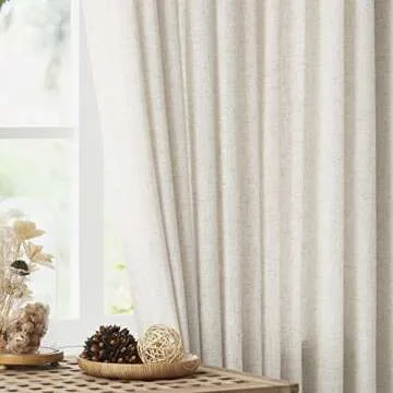 Vision Home Natural Pinch Pleated Semi Sheer Curtains Textured Linen Blended Light Filtering Window ...