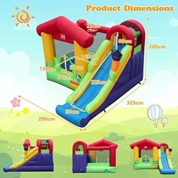BOUNTECH Inflatable Bounce House, Bouncy House for Kids 5-12 Indoor Outdoor Fun with Long Slide, 735w Blower, Climbing Wall, Portable Toddler Bounce House for Backyard Birthday Party Gift