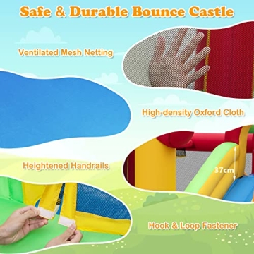 BOUNTECH Inflatable Bounce House, Bouncy House for Kids 5-12 Indoor Outdoor Fun with Long Slide, 735w Blower, Climbing Wall, Portable Toddler Bounce House for Backyard Birthday Party Gift