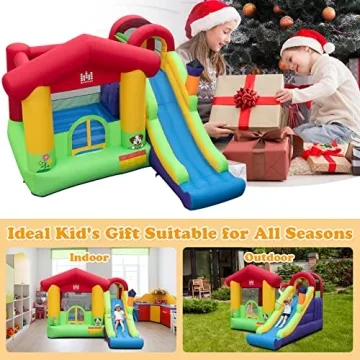 BOUNTECH Inflatable Bounce House, Bouncy House for Kids 5-12 Indoor Outdoor Fun with Long Slide, 735w Blower, Climbing Wall, Portable Toddler Bounce House for Backyard Birthday Party Gift