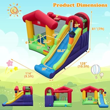 BOUNTECH Inflatable Bounce House, Bouncy House for Kids 5-12 Indoor Outdoor Fun with Long Slide, 735w Blower, Climbing Wall, Portable Toddler Bounce House for Backyard Birthday Party Gift