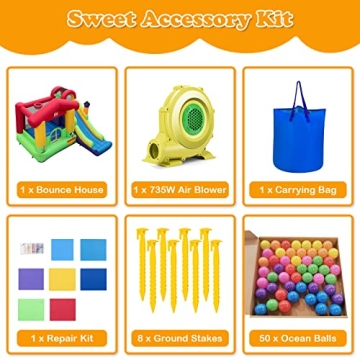 BOUNTECH Inflatable Bounce House, Bouncy House for Kids 5-12 Indoor Outdoor Fun with Long Slide, 735w Blower, Climbing Wall, Portable Toddler Bounce House for Backyard Birthday Party Gift