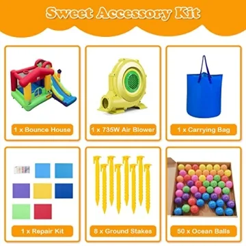 BOUNTECH Inflatable Bounce House, Bouncy House for Kids 5-12 Indoor Outdoor Fun with Long Slide, 735w Blower, Climbing Wall, Portable Toddler Bounce House for Backyard Birthday Party Gift