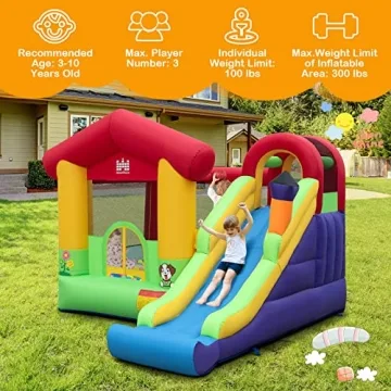 BOUNTECH Inflatable Bounce House, Bouncy House for Kids 5-12 Indoor Outdoor Fun with Long Slide, 735w Blower, Climbing Wall, Portable Toddler Bounce House for Backyard Birthday Party Gift