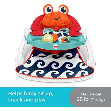 Fisher-Price Portable Baby Chair Sit-Me-Up Floor Seat, Crab-Themed with Snack Tray, Developmental Ac...