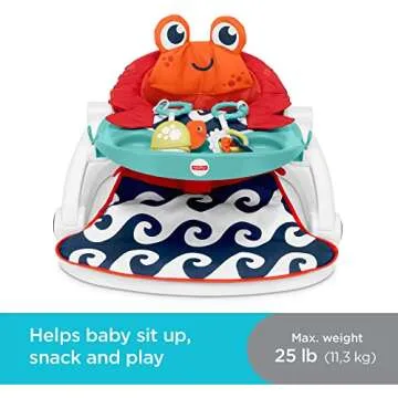 Fisher-Price Portable Baby Chair Sit-Me-Up Floor Seat, Crab-Themed with Snack Tray, Developmental Ac...