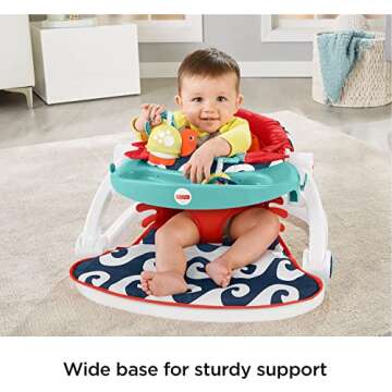 Fisher-Price Portable Baby Chair Sit-Me-Up Floor Seat, Crab-Themed with Snack Tray, Developmental Activity Toys & Washable Seat Pad