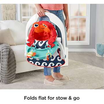 Fisher-Price Portable Baby Chair Sit-Me-Up Floor Seat, Crab-Themed with Snack Tray, Developmental Activity Toys & Washable Seat Pad
