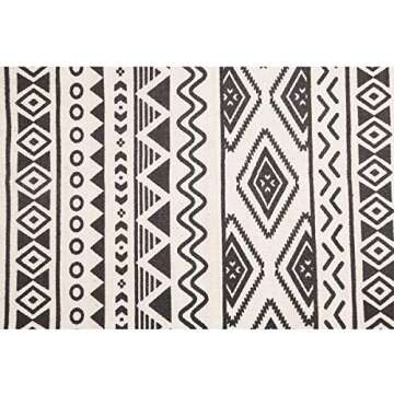 HEBE Cotton Rugs Set 2 Packs Machine Washable 2'x3'+2'x4.2' Printed Black White Geometric Cotton Area Rug Set with Tassels Hand Woven Cotton Rug Runner for Living Room Bedside Carpet