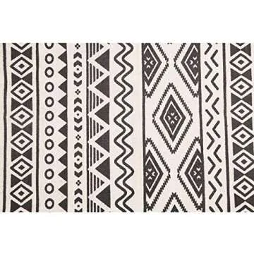 HEBE Cotton Rugs Set 2 Packs Machine Washable 2'x3'+2'x4.2' Printed Black White Geometric Cotton Area Rug Set with Tassels Hand Woven Cotton Rug Runner for Living Room Bedside Carpet