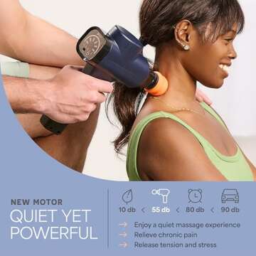 Sonic Handheld Percussion Massage Gun - Deep Tissue Massager for Sore Muscle and Stiffness - Quiet, 5 Speed High-Intensity Vibration - Quick Rechargeable Device - Includes 8 Massage Heads (Blue)