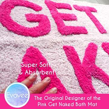 Evovee Get Naked Bath Mat Funny Cute Bathroom Rugs Get Naked Rug Shower Funny Bathroom Decor Fun Cute Bath Mat Non-Slip Washable College Light Pink