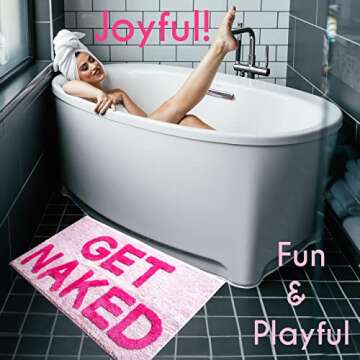 Evovee Get Naked Bath Mat Funny Cute Bathroom Rugs Get Naked Rug Shower Funny Bathroom Decor Fun Cute Bath Mat Non-Slip Washable College Light Pink