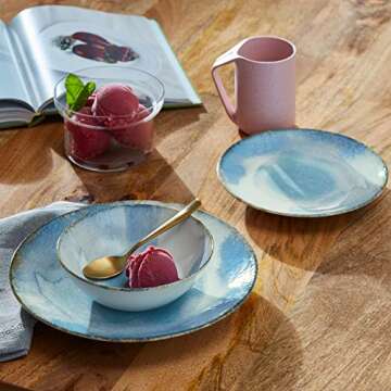Amazon Brand – Rivet Modern Reactive-Glaze Stoneware 6-Piece Dinner Bowl Set, Azure Watercolor