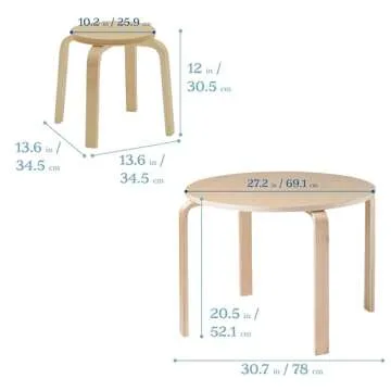 ECR4Kids Bentwood Round Table and Stool Set, Kids Furniture, Natural, 5-Piece