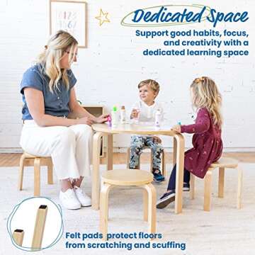 ECR4Kids Bentwood Round Table and Stool Set, Kids Furniture, Natural, 5-Piece