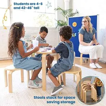 ECR4Kids Bentwood Round Table and Stool Set, Kids Furniture, Natural, 5-Piece