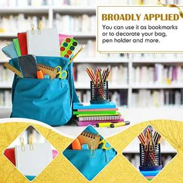 100 Pcs Paper Clips Metal Wire Hollow Out Clips Multi Purpose Utility Clips Invoice Bill Paper Clips Stainless Steel Hanging Clothes Pins for School Kitchen Outdoor Office (Gold,Small)