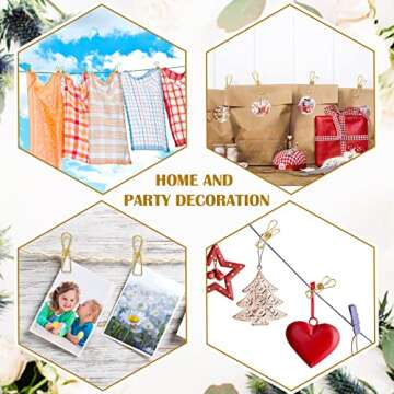 100 Pcs Paper Clips Metal Wire Hollow Out Clips Multi Purpose Utility Clips Invoice Bill Paper Clips Stainless Steel Hanging Clothes Pins for School Kitchen Outdoor Office (Gold,Small)