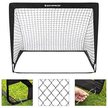 SONGMICS Kids Soccer Goals for Backyard, 4x3 ft Portable Soccer Nets Training Equipment, Toddler Soccer Goal with Carrying Bag, for Field, Black USZQ122B02