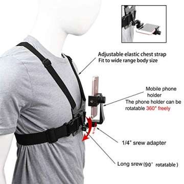 Mobile Phone Chest Strap Mount,Harness Strap Holder Universal Cell Phone Clip for Action Camera POV ...