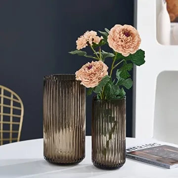 TIMEFOTO 7.5 inch Amber Glass Flower Vase for Home Decor