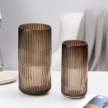 TIMEFOTO 7.5 inch Amber Glass Flower Vase for Home Decor