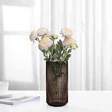 TIMEFOTO 7.5 inch Amber Glass Flower Vase for Home Decor
