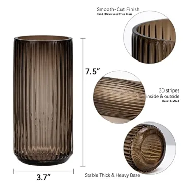 TIMEFOTO 7.5 inch Amber Glass Flower Vase for Home Decor