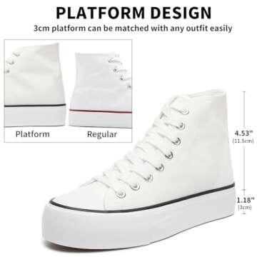 FRACORA Womens High Top Canvas Shoes White Black Platform Sneakers Lace Up Shoes for Women Casual(White,US6)