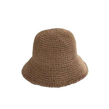 Straw Hats Sun Hat Beach Hat Summer Foldable Wide Brim Sun Hat Bucket Hat for Womens Travel Packable Roll Up Sun Hat,Khaki