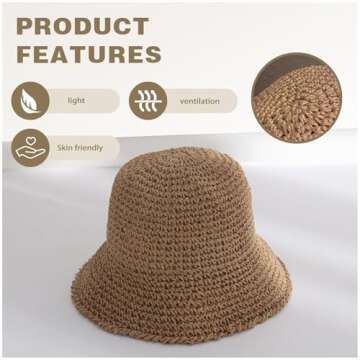 Straw Hats Sun Hat Beach Hat Summer Foldable Wide Brim Sun Hat Bucket Hat for Womens Travel Packable Roll Up Sun Hat,Khaki