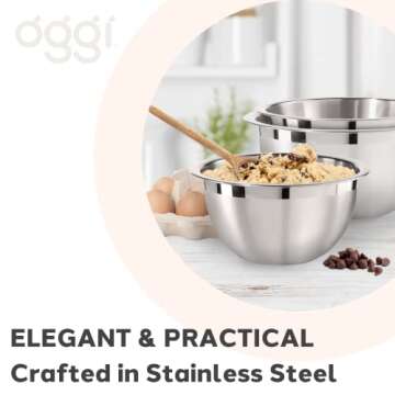 Oggi 8-Quart Two-Tone Stainless Steel Mixing Bowl, Great for Mixing, Making Dough, Dressing Salads, Mixing Eggs, Washing Vegetables