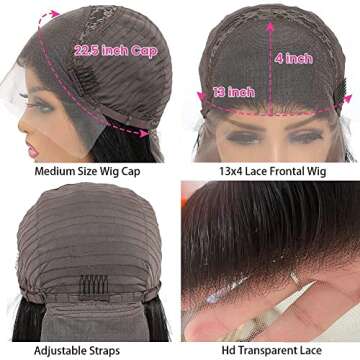 Marcelina Straight Lace Front Wigs Human Hair 13X4 HD Transparent Lace Frontal Wigs for Black Women 180% Density Brazilian Glueless Wigs Human Hair Pre Plucked with Baby Hair(26 Inch)