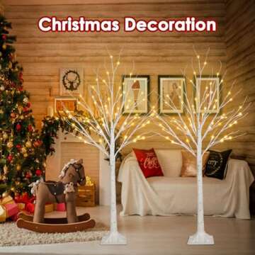 2-Pack 4FT Lighted Birch Tree for Indoor Christmas Decorations Outdoor, Higher Size, Timer Function Birch Christmas Tree with 96 LED Warm White Lights for Home Decor Bedroom Thanksgiving Party Garden
