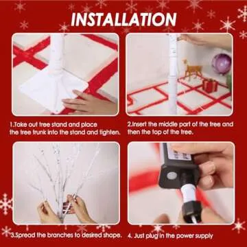 2-Pack 4FT Lighted Birch Tree for Indoor Christmas Decorations Outdoor, Higher Size, Timer Function Birch Christmas Tree with 96 LED Warm White Lights for Home Decor Bedroom Thanksgiving Party Garden