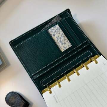 Burxxong A7 Organizer Minerva Box Genuine Leather Journal Notebook,Stalogy Rings Planner Pocket size Notebook with 25MM Binder Mini Agenda Diary (Blue)