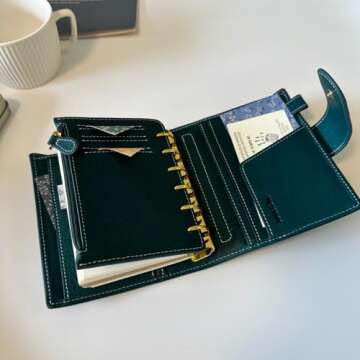 Burxxong A7 Organizer Minerva Box Genuine Leather Journal Notebook,Stalogy Rings Planner Pocket size Notebook with 25MM Binder Mini Agenda Diary (Blue)