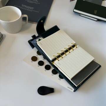 Burxxong A7 Organizer Minerva Box Genuine Leather Journal Notebook,Stalogy Rings Planner Pocket size Notebook with 25MM Binder Mini Agenda Diary (Blue)