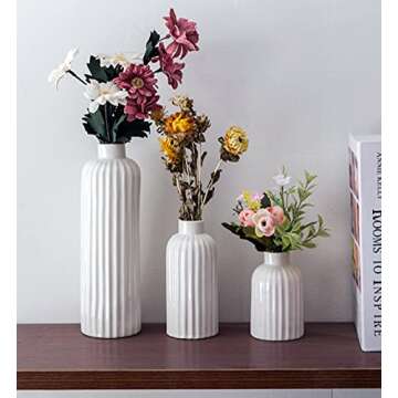 Vellarr Set of 3 White Ceramic Vase, Smooth Glaze Finish Flower Vases, Gift for Wedding Special Occa...