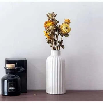 Vellarr Set of 3 White Ceramic Vase, Smooth Glaze Finish Flower Vases, Gift for Wedding Special Occasion Dried Floral Arrangements Home Office Spa Decor (3 Sizes in Gift Box) (Ivory Color)